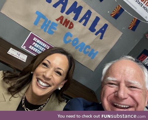 Selfie of Kamala Harris and Tim Walz together