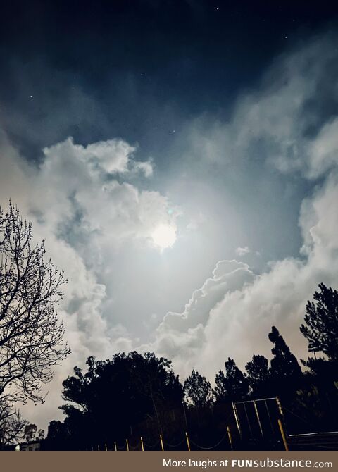 Bright moon over cloudy night sky