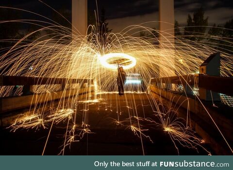 (OC) girlfriend spinning steel wool on a pedestrian bridge