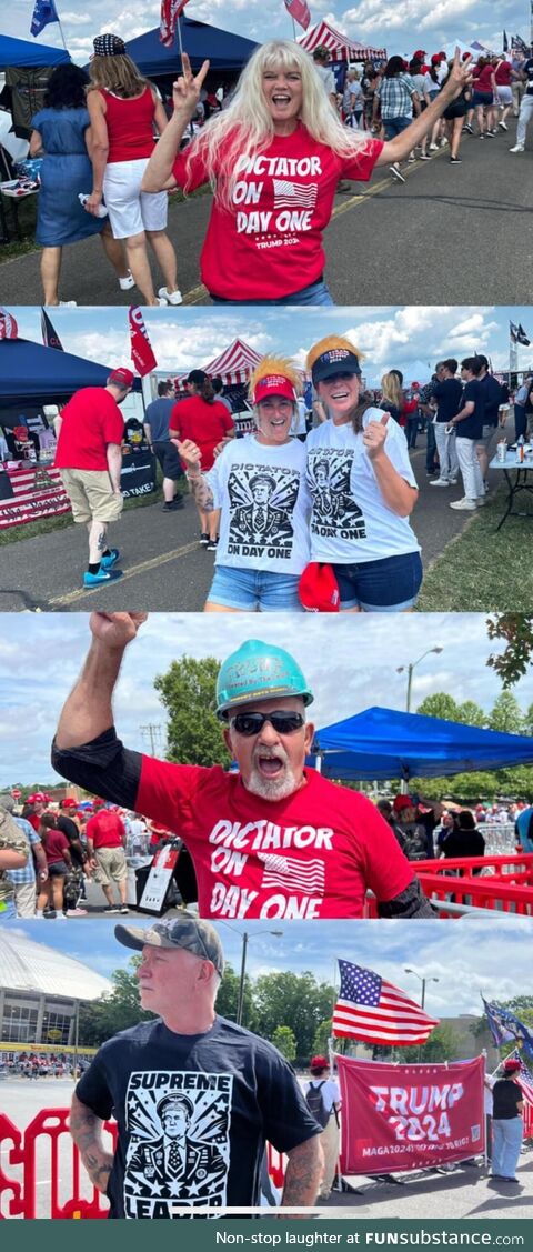 Trump supporters wearing “dictator” apparel