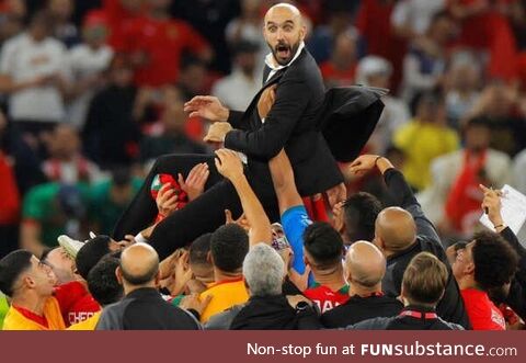 The face of disbelief - Manager Walid Redragui - 10-man Morocco knock Portugal out of