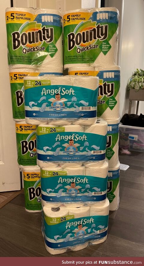 Asked my bf to order paper towels and toilet paper on Amazon. He ordered them and