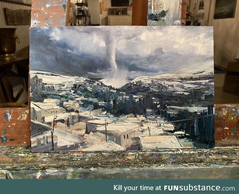 I painted today's waterspout in Greece