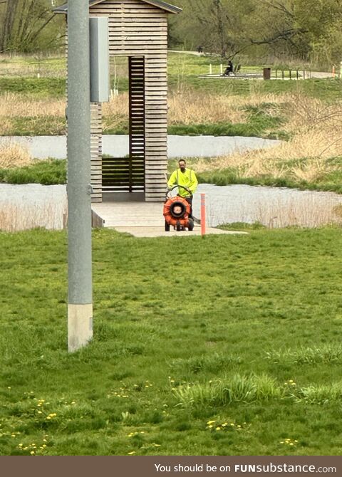 There are some workers in the park… and all I can see is Kenny from South Park. You