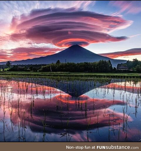 Mount Fuji reflecting on Lake Tanuki