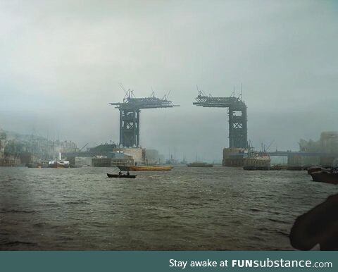 128-year-old photo of the construction of London Tower Bridge in colour