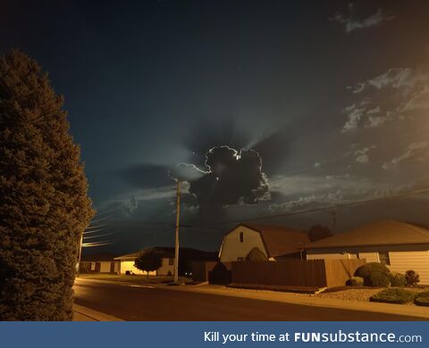 Full moon illuminating storm clouds from behind