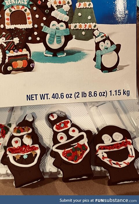 My wife decided to make the gingerbread penguins into nightmare fuel