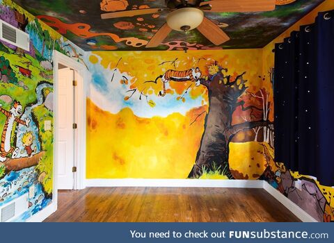 My friend just finished this Calvin and Hobbes mural