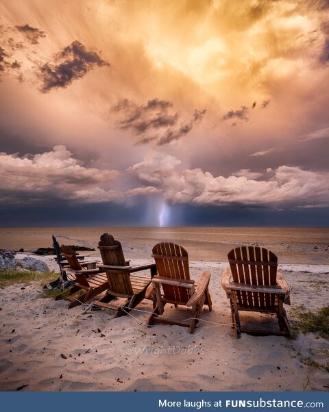 Captured a photograph of lightning under a storm around sunset