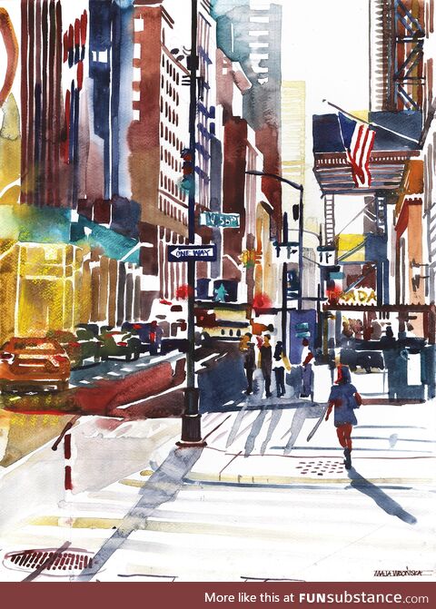 I painted New York area next to the Prada shop a with watercolors on 42x56cm paper