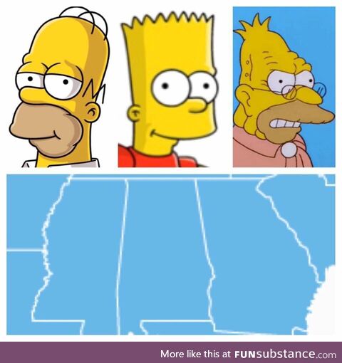 Mississippi, Alabama and Georgia look like Homer, Bart and Grandpa Simpson