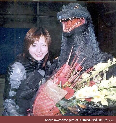 Yumiko Shaku and Godzilla Post Production Pic After Finishing ‘Godzilla Against