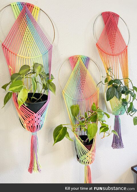 Hand-dyed macrame plant hangers!