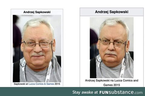 Photos of Andrzej Sapkowski, author of The Witcher on his Wikipedia page English vs