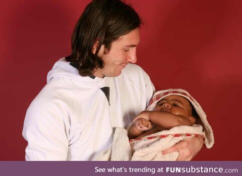 20 year old Lionel Messi holding baby Lamine Yamal back in 2007. Yamal just scored for