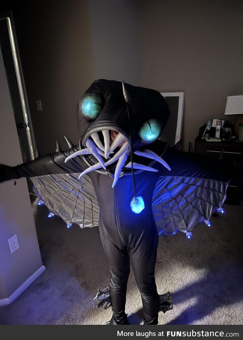 My 8 year old asked to be an anglerfish for Halloween but only if I could make it light