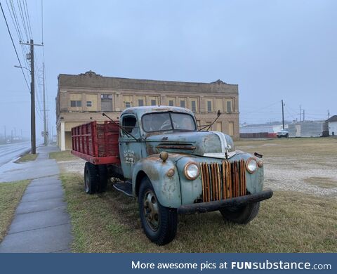 Old Ford Rig and Old Building in Gregory, Texas