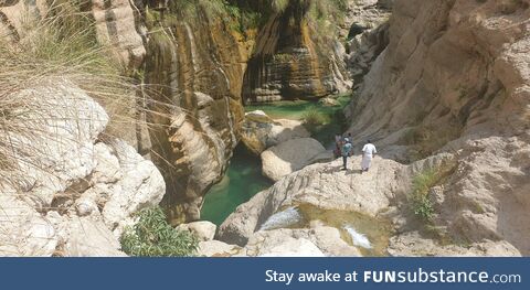 Going for a quick dive. Located in Oman, Mibam Hills