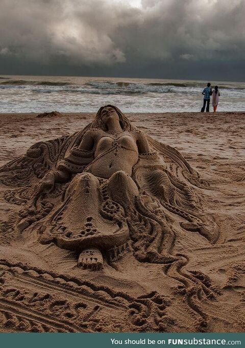 Sand art by Sudipto Goswami, Puri, India