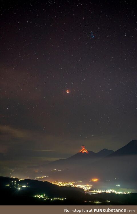 Total Lunar eclipse from Pacaya Volcano in Guatemala