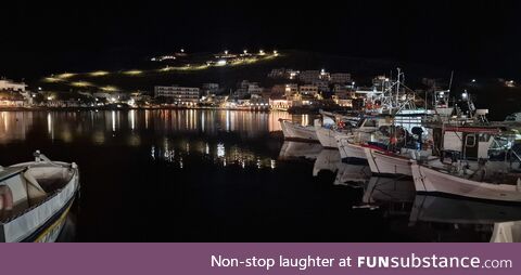 Village of Merichas at night on the Greek Island of Kithnos