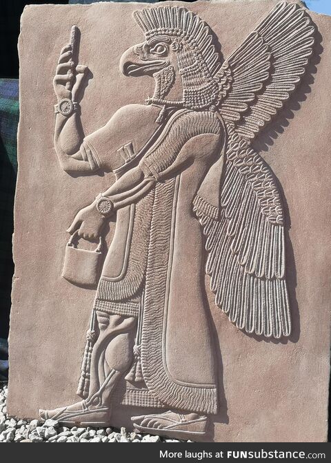 I hand carved this altered Mesopotamian winged genie in stone