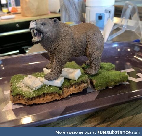 I made a cocaine bear diorama at work today (I work in a weed shop)…how’d I do?