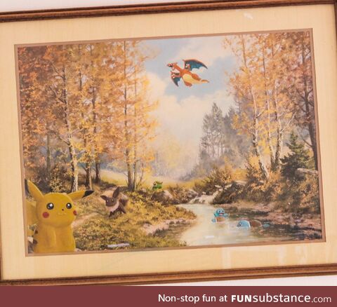 I painted some of my favorite Pokémon over an old thrifted painting