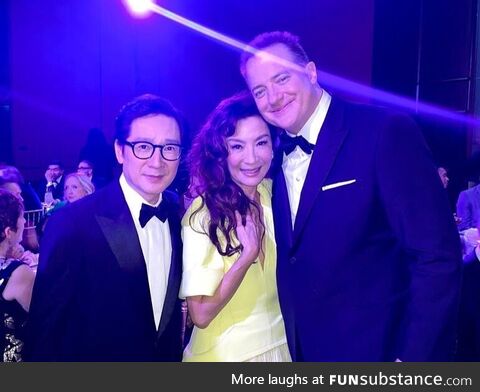 Ke Huy Quan, Michelle Yeoh and Brendan Fraser at the 13th Academy Honorary Awards