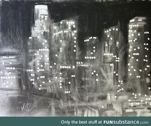 A charcoal drawing I made of Downtown Los Angeles in California