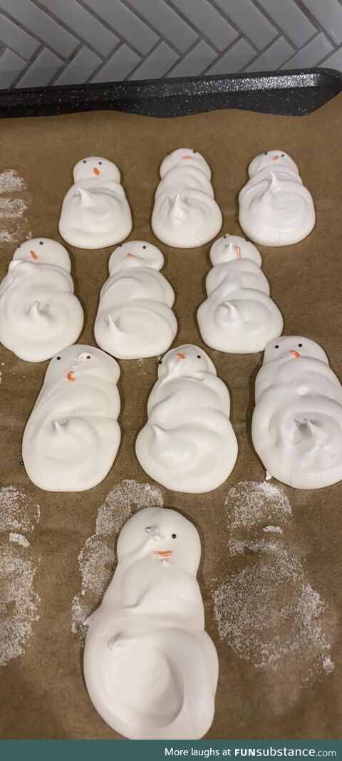 I made “happy” merengue snowmen. Kids didn’t know why we were laughing. Peaks are