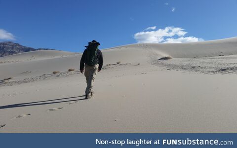 Walking into the sand dunes of Death Valley, California [OC]