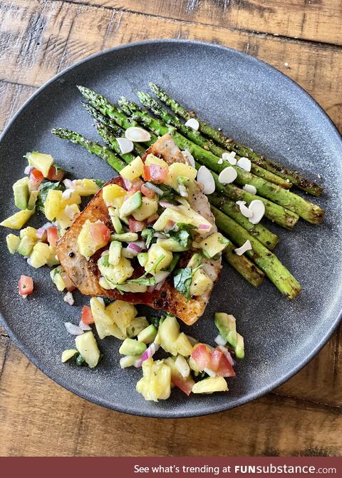 Swordfish steak w pineapple salsa