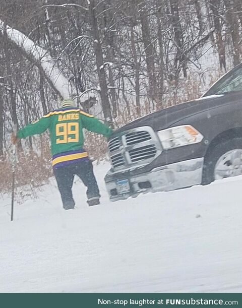 Passed a guy outside of Minneapolis on the freeway today. He spun out. This is him,