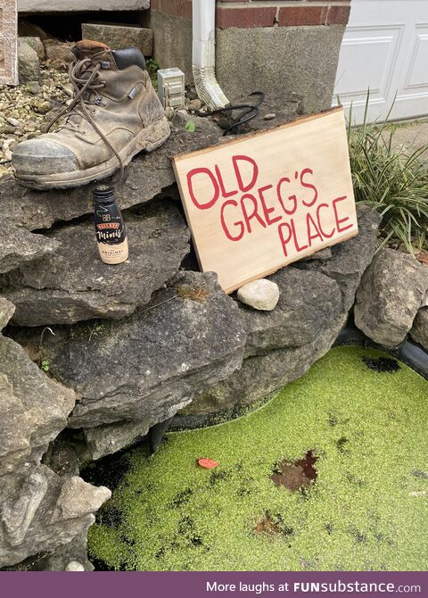 I decorated my nasty decorative pond for Halloween