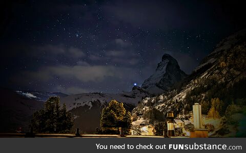 Toblerone Mountain at Night!