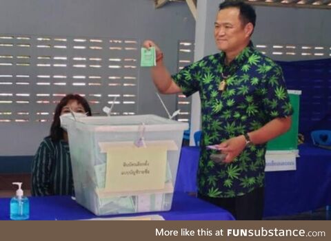 The Deputy Prime Minister of Thailand casting his vote to legalize the use of marijuana