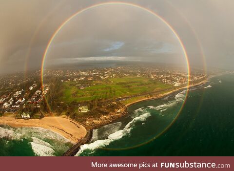 In very rare circumstances it is possible to see a full 360 degree rainbow from an