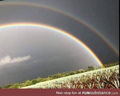 Amazing double rainbow at my town today ????????