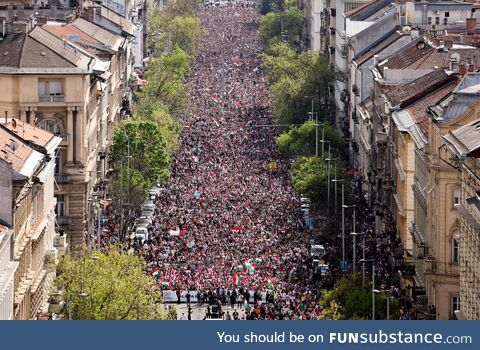 Picture of the largest protest in a long time in Hungary against the Orbán government