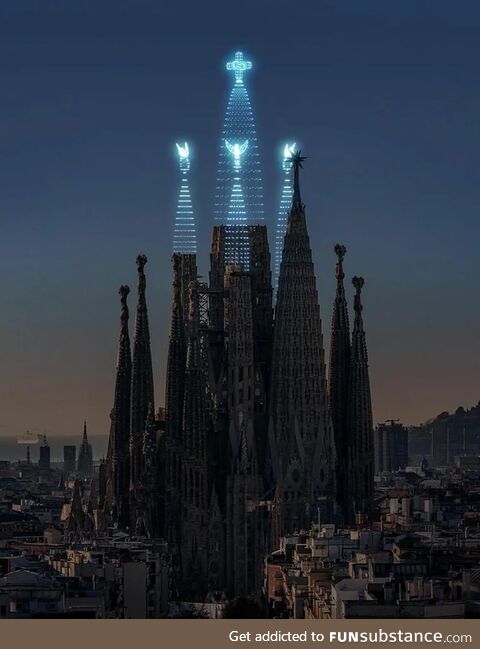 Sagrada Família in Barcelona completed with drone lighting by DRIFT (more buildings in