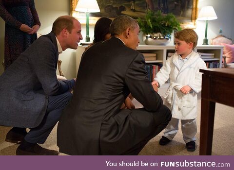 Three year old Prince George, now second in-line to the British throne, meets President