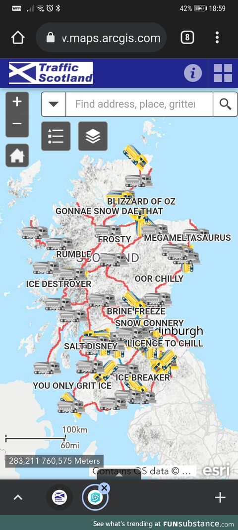 For those that don't know we Scots name our gritters and allow you to track them link in