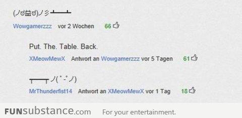 Priceless YouTube comment: Put The Table Back