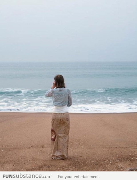 Girl wearing clever camo on the beach