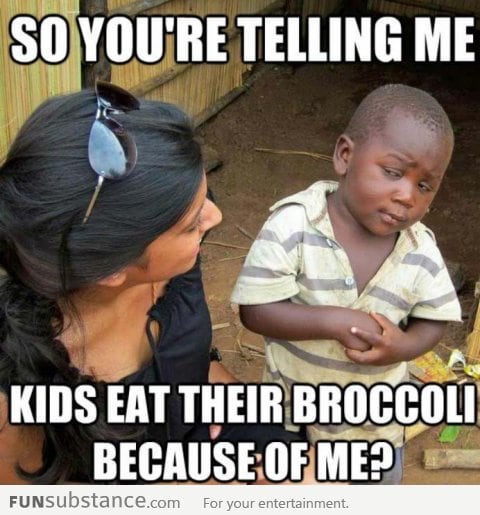 Skeptical 3rd world kids finds out about broccoli