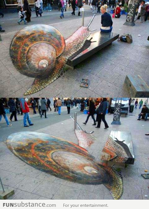 3D street painting of a snail