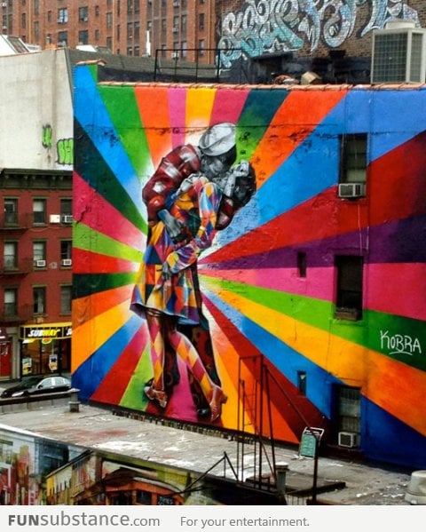 Awesome Kissing Sailor Mural in NYC