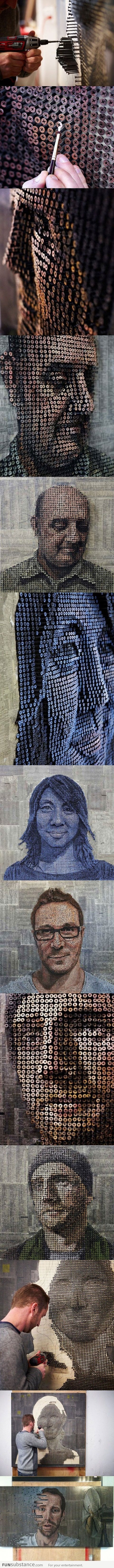 3D portraits made out of screws